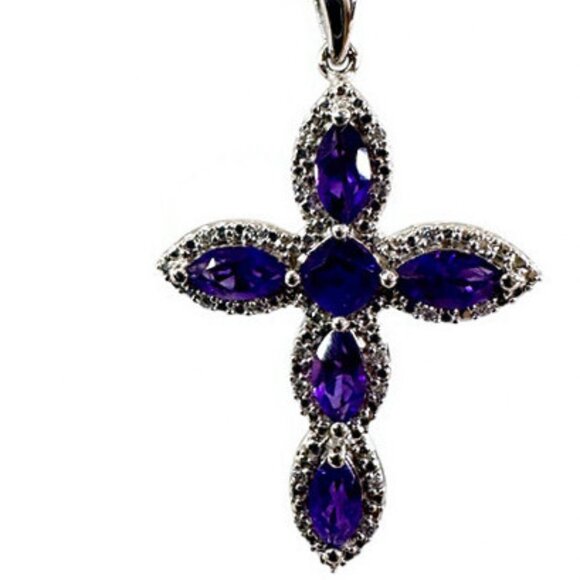 Beautiful Sterling Silver Amethyst Cross Pendant.  NWOT - Picture 1 of 1